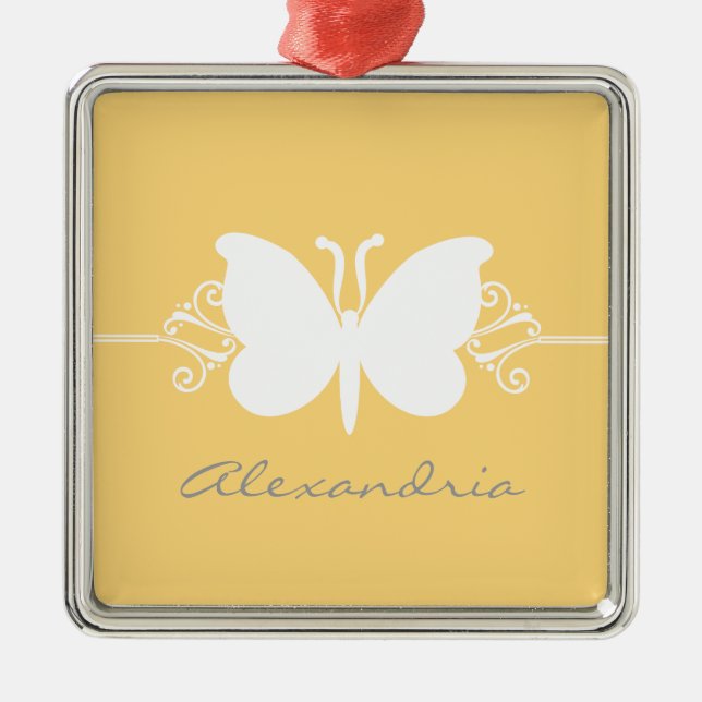 Mjuk Gult Butterfly Swirls Premium Ornament (Framsidan)