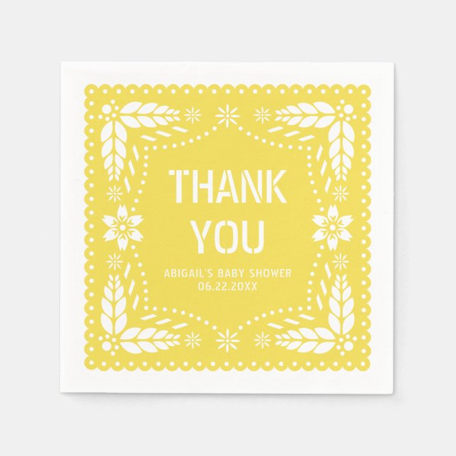 Mjuk gult papel picado Tack Baby Shower Pappersservett (Framsidan)