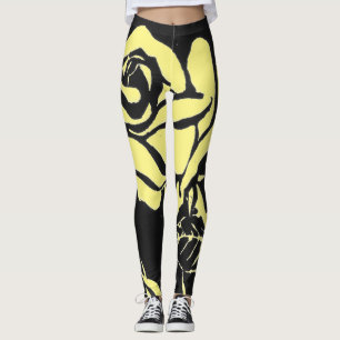 Mjuk gult, skuren ro på svart bakgrund leggings