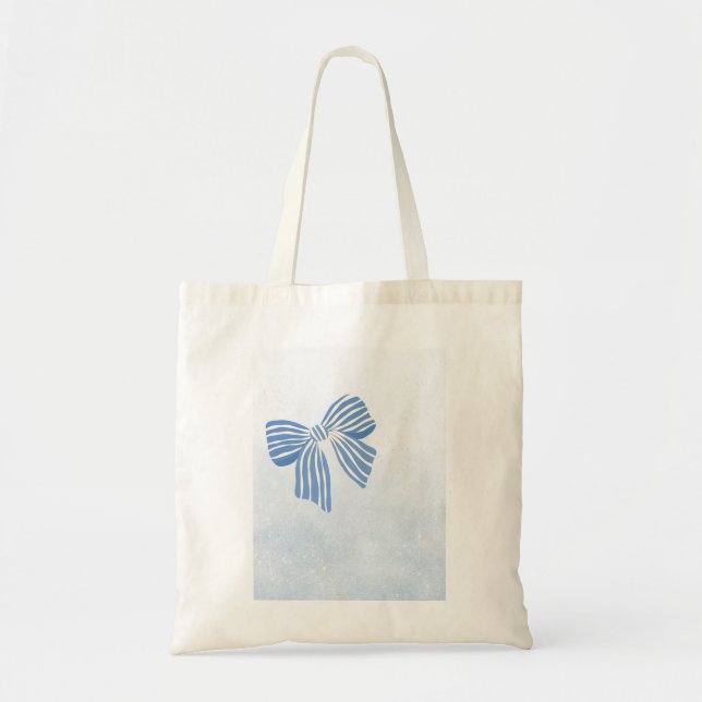Mjuk Himmel-Aesthetic Tote bag - Stripe Blue Bow B Tygkasse (Framsidan)