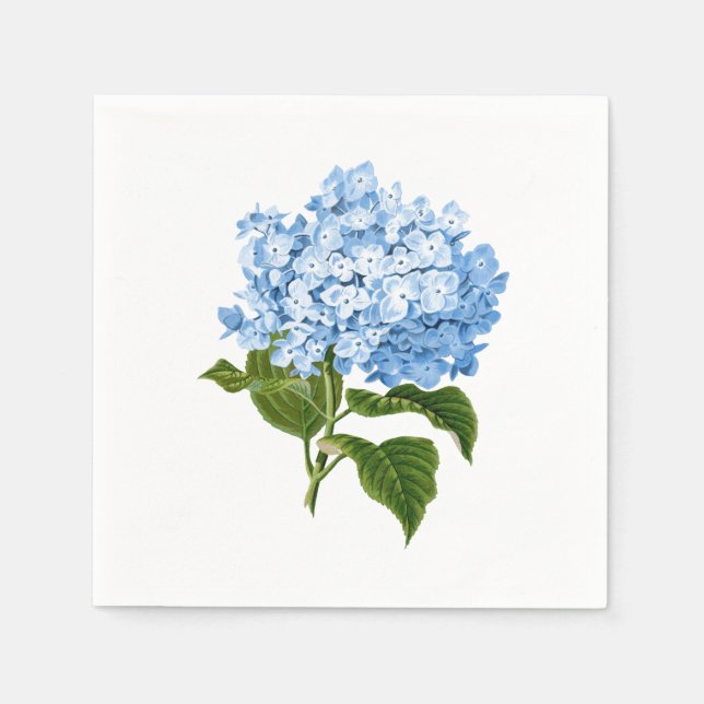 Mjuk himmelsblå antik hydrangeablomma pappersservett (Framsidan)