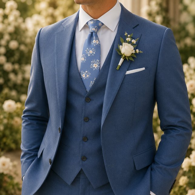 Mjuk himmelsblå vit blomsterdesign slips (Skapare uppladdad)