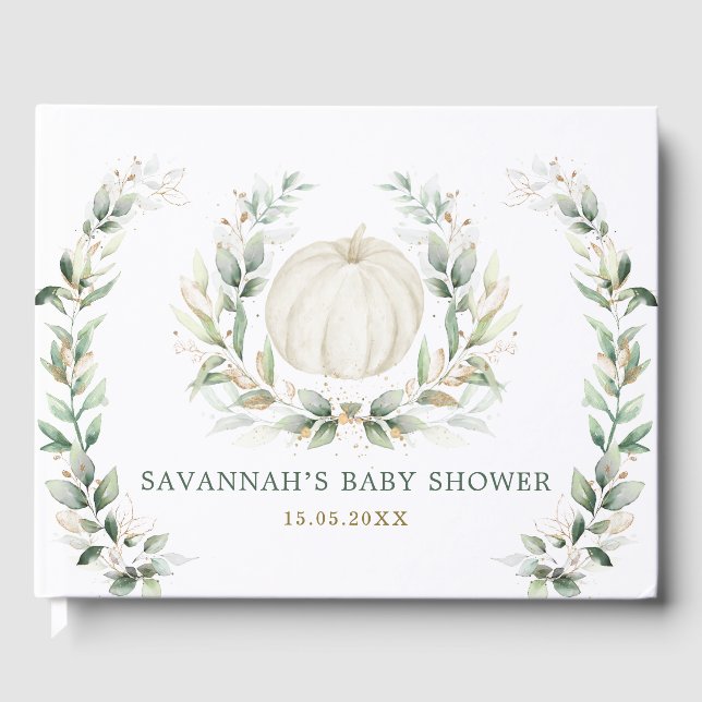 Mjuk höst pumpa grönska guld neutral baby gästböcker (Framsida)