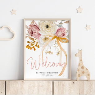 Mjuk höst vår blommande bebis shower välkomstskylt poster