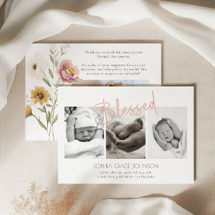 Mjuk höstblomma Baby fotobud om födsel Inbjudningar