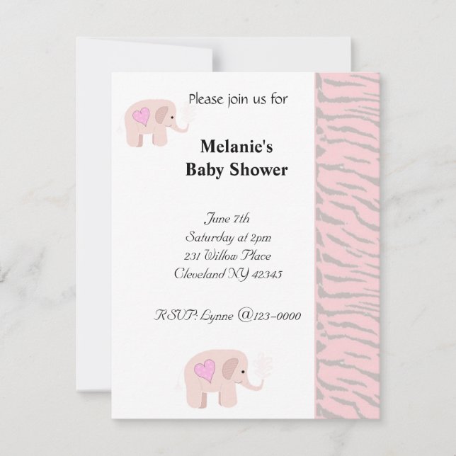 Mjuk inbjudan till Elephant Baby Shower på Rosa (Framsida)