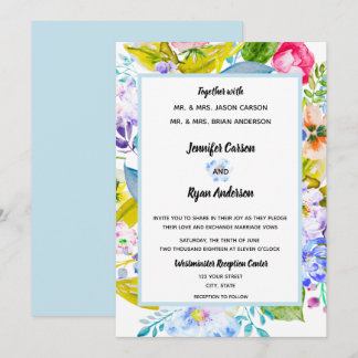 Mjuk inbjudan till Romantic Wedding med blå Blommi