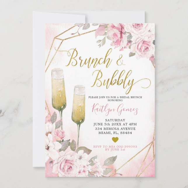 Mjuk inbjudan till  Rosa ros Brunch och Bubbly (Framsida)