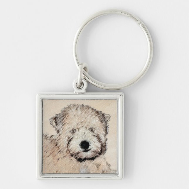 Mjuk Jackat hjällande terrier-målning Original Art Fyrkantig Silverfärgad Nyckelring (Framsidan)