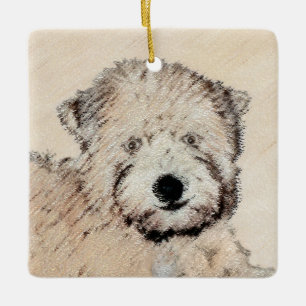 Mjuk Jackat hjällande terrier-målning Original Art Julgransprydnad Keramik