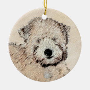 Mjuk Jackat hjällande terrier-målning Original Art Julgransprydnad Keramik