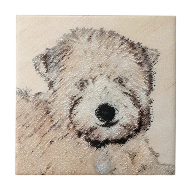 Mjuk Jackat hjällande terrier-målning Original Art Kakelplatta (Framsidan)