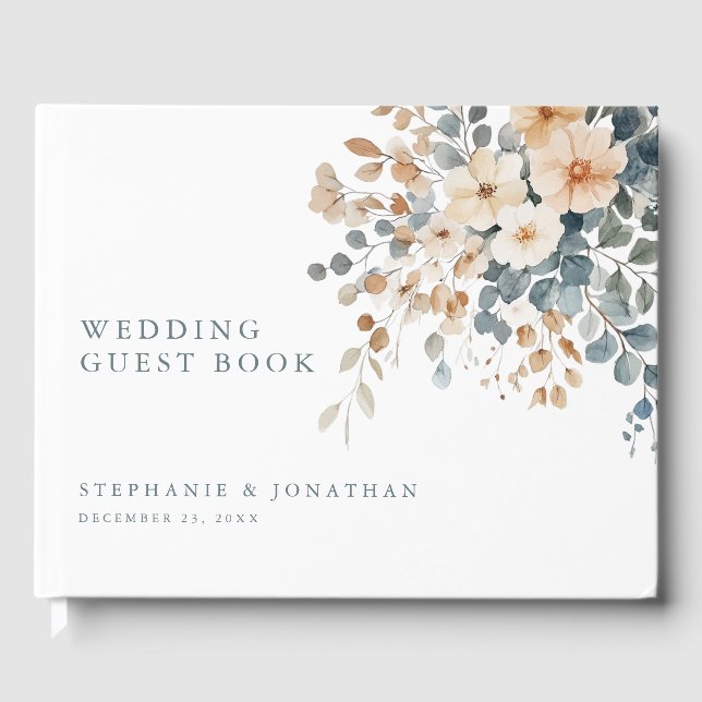 Mjuk, jordad tonfärgad Blommigt Vattenfärg Bröllop Gästböcker (Framsida)