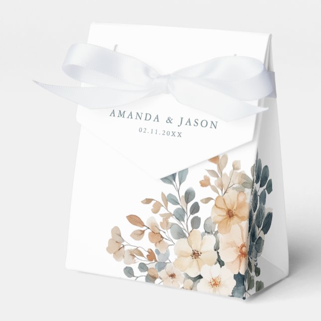 Mjuk, jordad tonfärgad Blommigt Vattenfärg Bröllop Presentaskar (Framsidan Sidan)