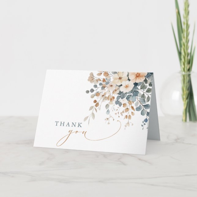 Mjuk, jordad tonfärgad Blommigt Vattenfärg Bröllop Tack Kort (Framsida)
