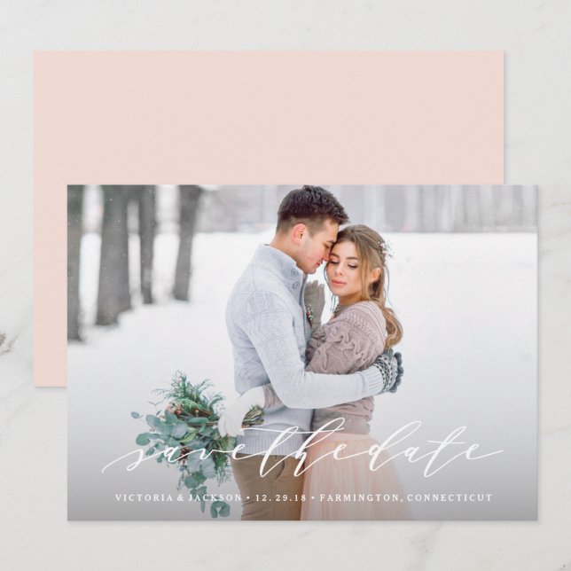 Mjuk Kalligrafi Spara Datum Foto Annonsering Inbjudningar (Fram/baksida)