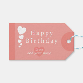 Mjuk koral - Rosa Birthday Hearts Gift-Märkre Presentetikett