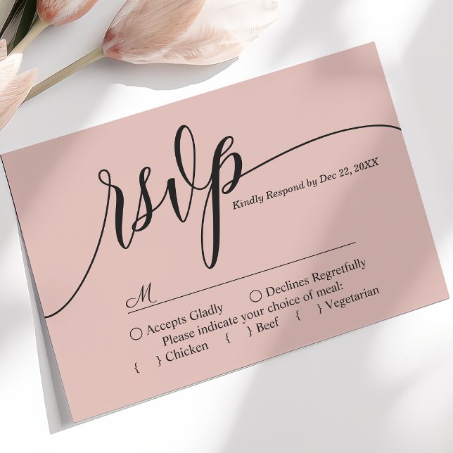 Mjuk korallrosa enkel skript bröllops-RSVP-kort OSA Kort (Skapare uppladdad)