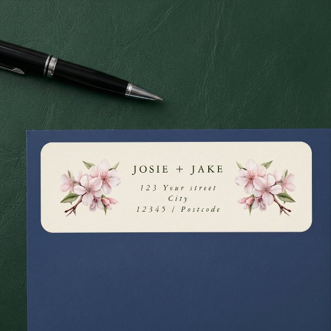 Mjuk körsbärsblom rosa blomma adress returadress etikett (Soft cherry blossom pink flower address label)