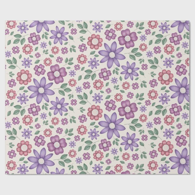 mjuk kräm nyckfull blomsterdesign presentpapper (Platt)