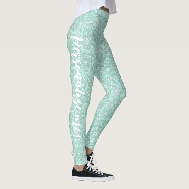 Mjuk krystalin Aqua Blue Glitter ANPASSNINGSBAR TE Leggings (Höger)