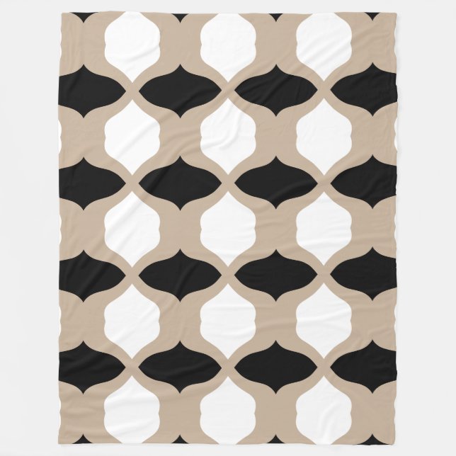 Mjuk Kurvor Mönster - Taupe, Black and White Fleecefilt (Framsidan)