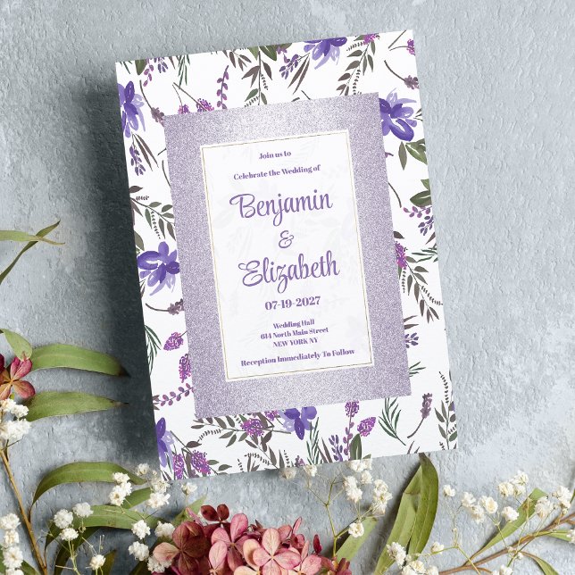 Mjuk lavendel rosa lila grön blomsterbröllop inbjudningar (Soft lavender pink purple green floral Wedding )