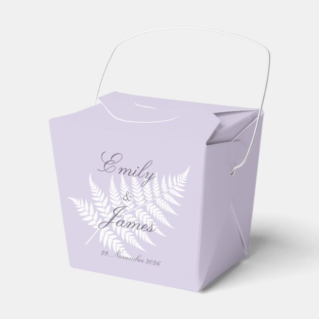 Mjuk Lavendel Vit Ormbunke Liten Take Out Fest Presentaskar (Framsidan Sidan)