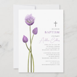 Mjuk lavender Bubble Flowers Minimalist Baptism Inbjudningar