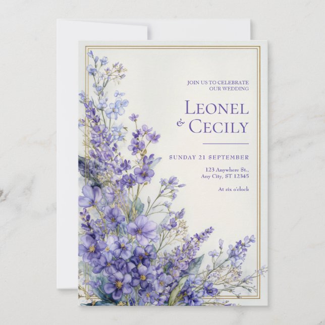 Mjuk Lila Akvarell Lavendel Grönska Kant Inbjudningar (Framsida)
