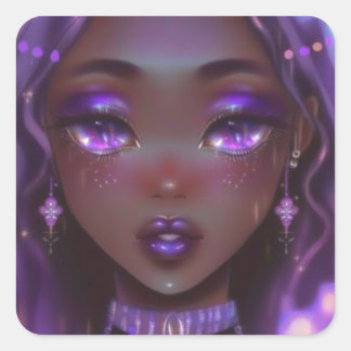 Mjuk Lila Anime Girl Fyrkantigt Klistermärke