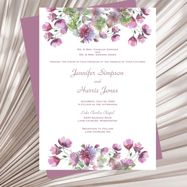 Mjuk Lila Blommigt Bröllop Inbjudningar (Soft Purple Floral Wedding Invitation)