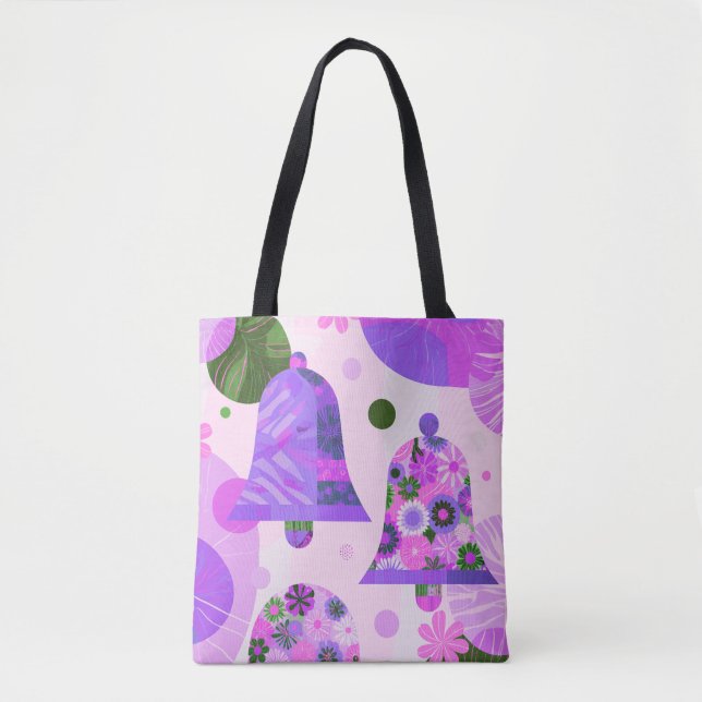 Mjuk lila blommodern handväskor tygkasse (Framsida)