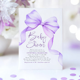 Mjuk Lila Bow Cute Elegant Baby Shower Inbjudningar