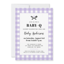 Mjuk lila gingham-rutig baby shower BBQ