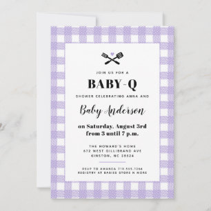 Mjuk lila gingham-rutig baby shower BBQ Inbjudningar