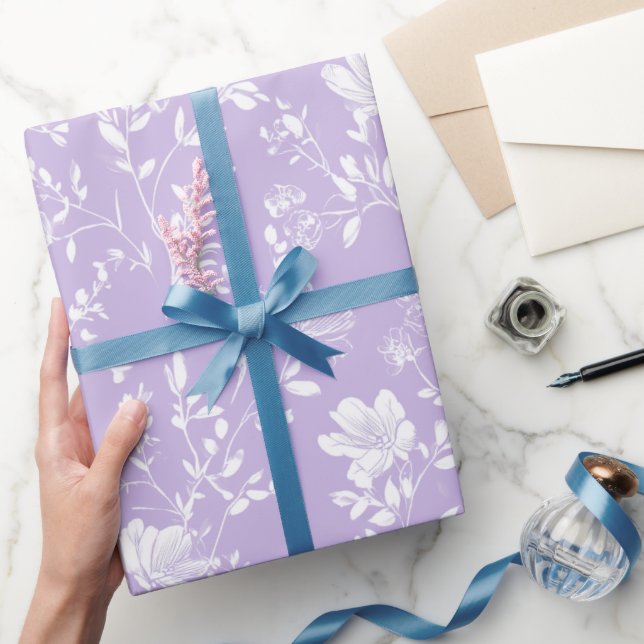 Mjuk Lila Lavendel Vit Blommig Mönster Presentpapper (Gifting)
