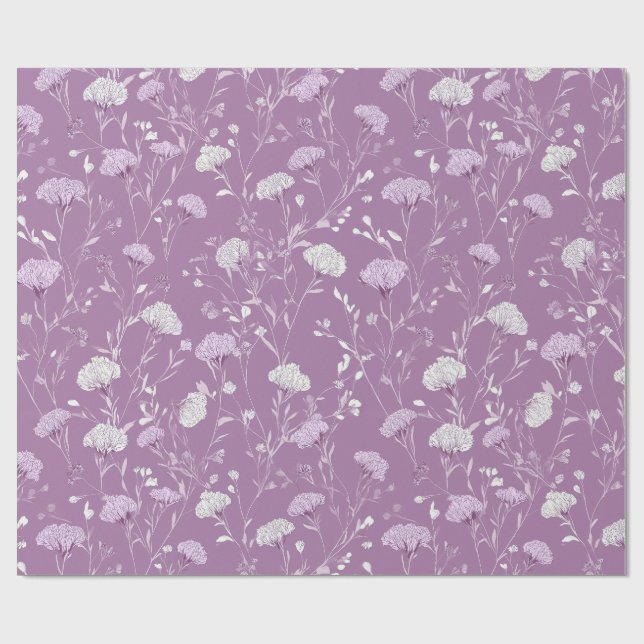 Mjuk Lila Lavendel Vit Blommig Mönster Presentpapper (Platt)