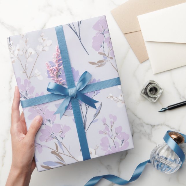 Mjuk lila lavendel vit blommig mönster presentpapper (Gifting)