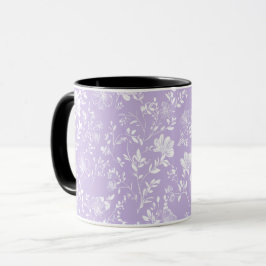 Mjuk lila lavendel vit blommönster mugg