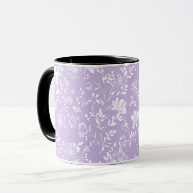Mjuk lila lavendel vit blommönster mugg (Framsida vänster)