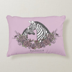 Mjuk lila mamma och baby zebra handritad accent prydnadskudde