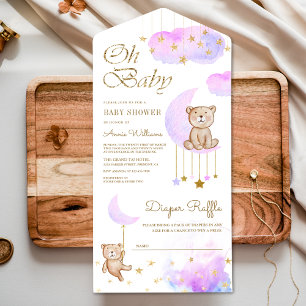 Mjuk Lila Måne Söt Teddybjörn Baby Shower