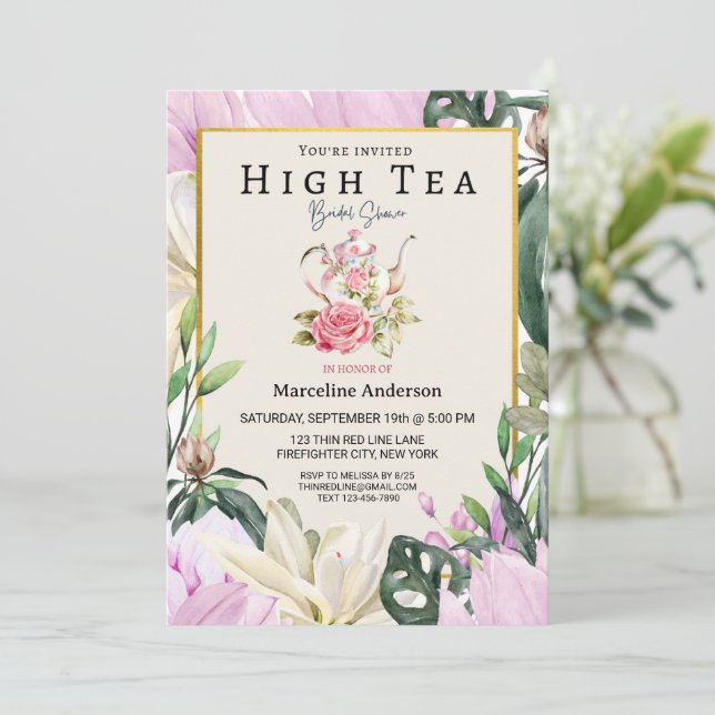 Mjuk Lila och Blommig Porträtt på Afternoon Tea Inbjudningar (Stående Fram)