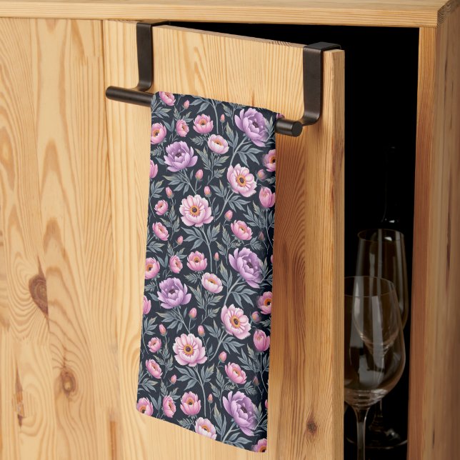 Mjuk Lila och Rosa Flowers Kökshandduk (Thirds Fold)