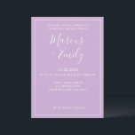 Mjuk Lila och vit, modern, minimalistisk Bröllop Inbjudningar<br><div class="desc">Söt,  modern,  minimalistisk och trendigets bröllopsinbjudan har en mjuk bakgrund för pastellernas lila (Pantones plocka "Orchid Bloom" från 2022 i färg) med textblock för vitt anpassade i modernt typsnitt</div>