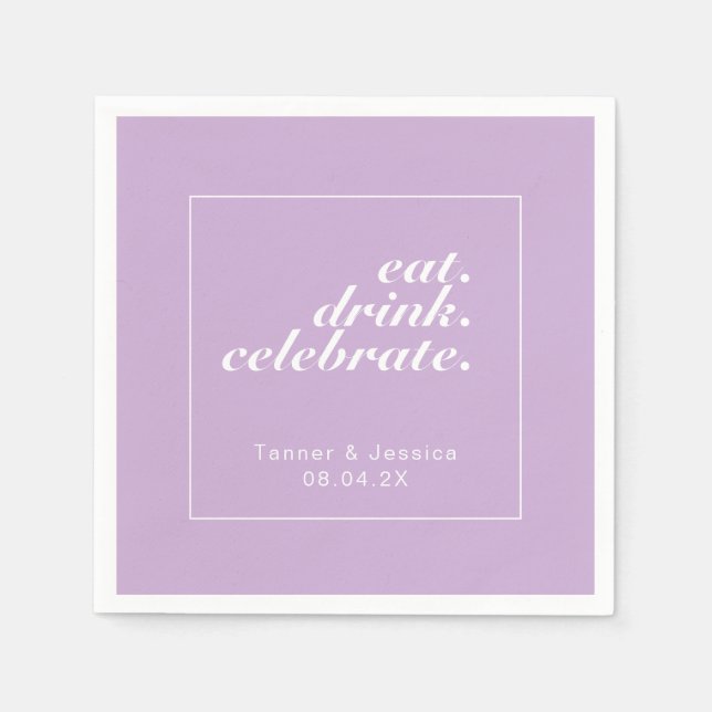 Mjuk Lila och vit, modern, minimalistisk Bröllop Pappersservett (Framsidan)