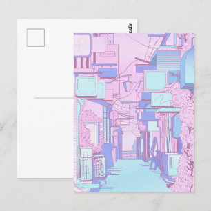 Mjuk Lila rosa Pastel Aesthetic Byggnad Vykort