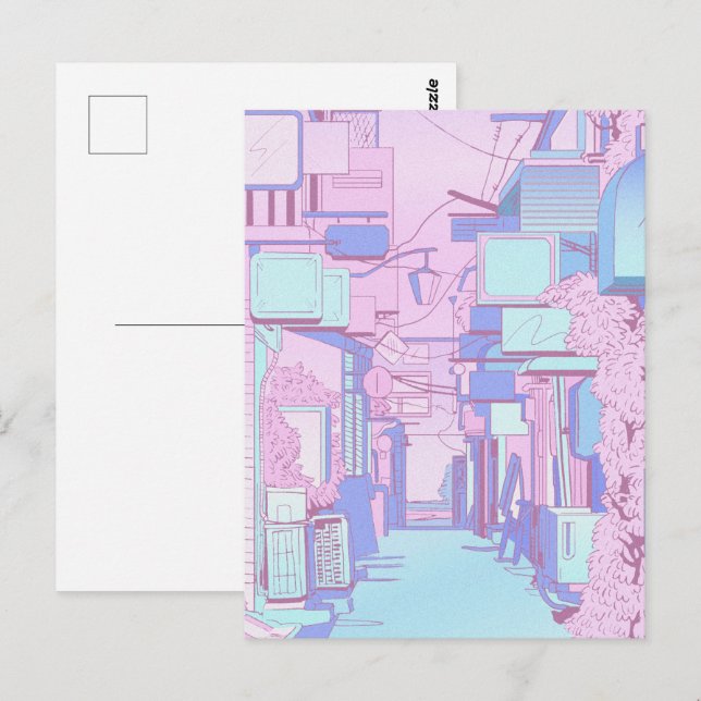 Mjuk Lila rosa Pastel Aesthetic Byggnad Vykort (Fram/baksida)