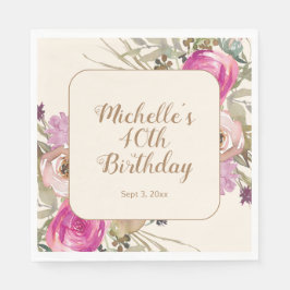Mjuk Lila Rosa Vattenfärgad Blommigt 40:e födelsed Pappersservett